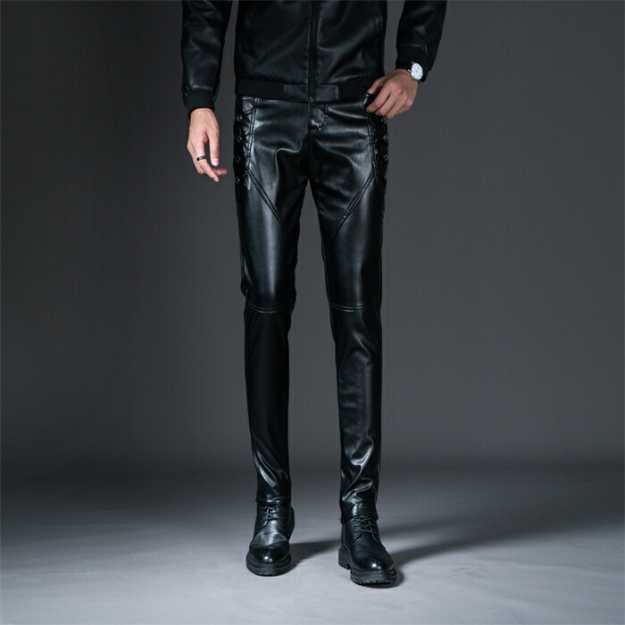 楽天市場】革パンツ バイクレザーパンツ メンズパンツ フェイク