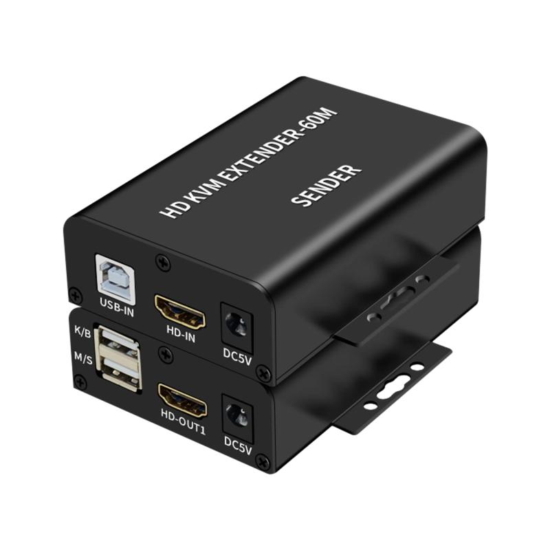 HDMI 60M KVM は cat5/6 のイーサネット ケーブル上のネットワーク エクステンダーを選抜します PC Ps5 Loptop HDTV のための 1080P USB KVM HDMI Extende 可聴周波ビデオ コンバーター ローカル｜ボーダーマーケット