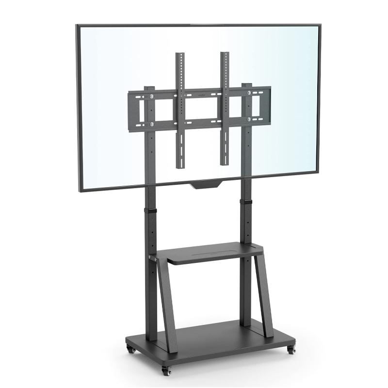 UNHO キャスター付き テレビ台 32～100インチ 大型テレビ 壁寄せスタンド ハイタイプ 耐荷重80kg 高さ調整 モニタースタンド 移動式 2段棚 ディスプレイスタンド tv台 業務用 家庭用｜ボーダーマーケット