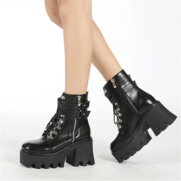 靴 ショートブーツ レディース 厚底 ロリータ 厚底ショートブーツ コスプレ 編み上げブーツ 厚底ブーツ 太ヒールブーツ