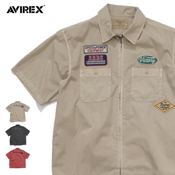 アヴィレックス【AVIREX】783-6123004《A.A.R.C》FADED PATCHED S/S ZIP WORK SHIRT ジップ 細工物プルオーバー 半袖 紋章 刺しゅう メンズ トップス ミリタリー ヴィンテージ【貨物輸送無料】