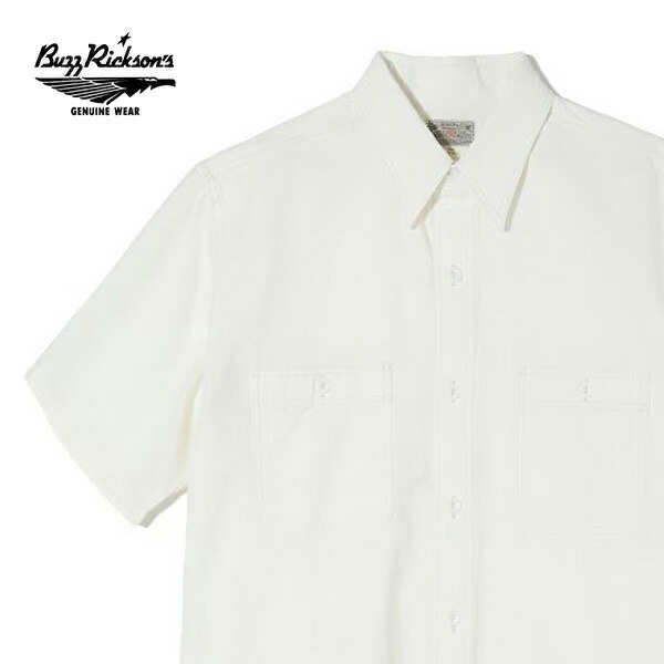 バズリクソンズ【BUZZ RICKSON\u0027S】BR35857 WHITE CHAMBRAY WORK SHIRT SHORT SLEEVE シャンブレー プルオーバー 半袖 春夏 トップス 無地 衣嚢 分かりやすい OFF WHITE 白 綿織物100％ 日本製 細工物プルオーバー メンズ【貨物輸送無料】
