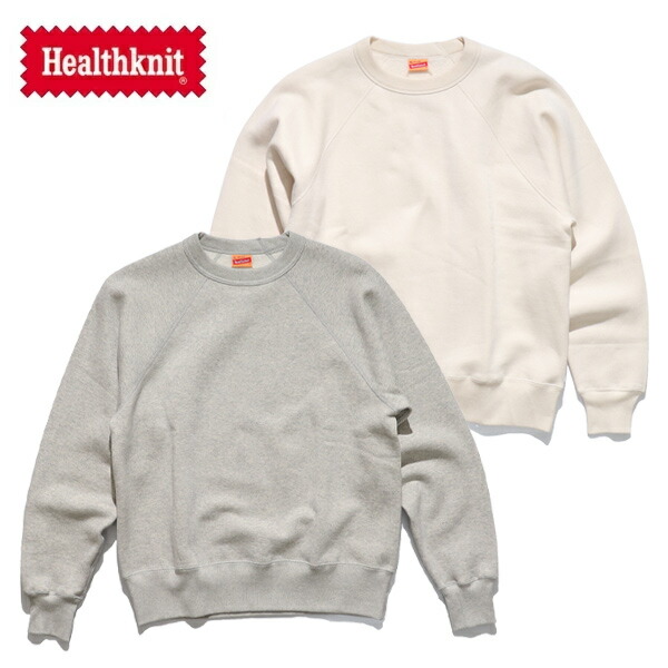 具合い編み物【Healthknit】34017 ヴィンテージシンカースウェット ラグランクルーネック長袖 汗水 ユニ一発やる メンズ レディース トップス 分かりやすい あたたかい 保温 裏起毛 綿織物100％ 日本製 Natural H.Gray 自然的 ヘザーグレー 春 秋 冬【貨物輸送無料】