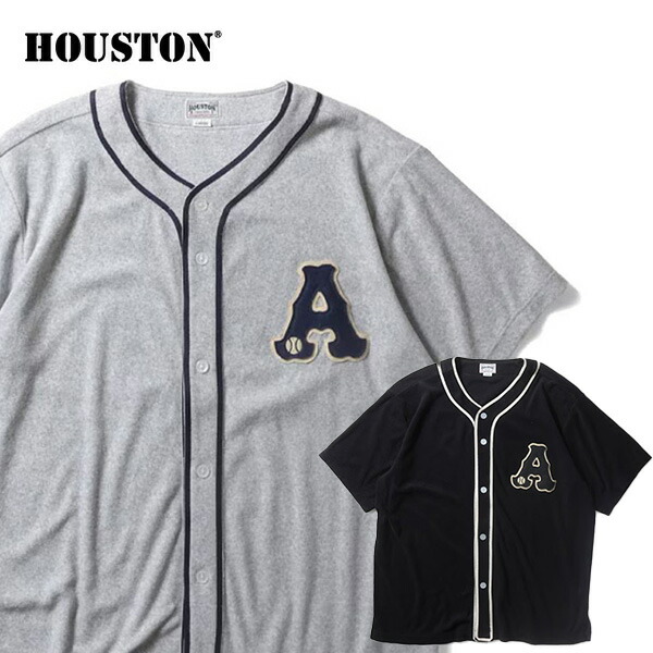 ヒューストン【HOUSTON】 41324 PILE BASEBALL SHIRT パイルベースボールシャツ メンズ 野球プルオーバー 半袖プルオーバー 半袖プルオーバー メンズ パイルプルオーバー ミニパイル 紋章付き添い人 春夏 BLACK ASH GREY 黒いこと 薄墨色 メンズ流行り物 【貨物輸送無料】