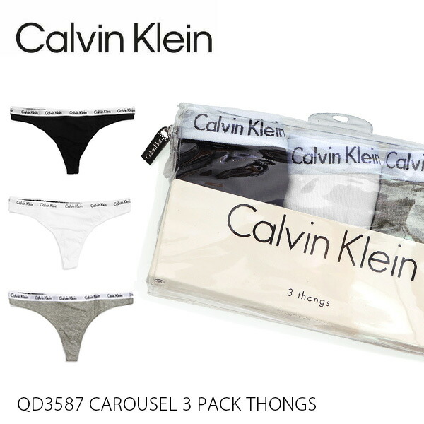 カルバン クライン 下着 Carousel 無地 Modern Thongs Klein 3 トング Cotton Calvin Pack パンツ Qd3587 レディース