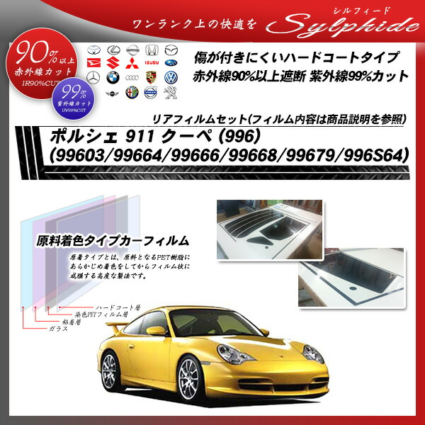 ポルシェ 911 996 996S64 99603 99664 99666 99668 99679 UVカット カット済みカーフィルム クーペ  シルフィード スモーク リアセット 信託 クーペ