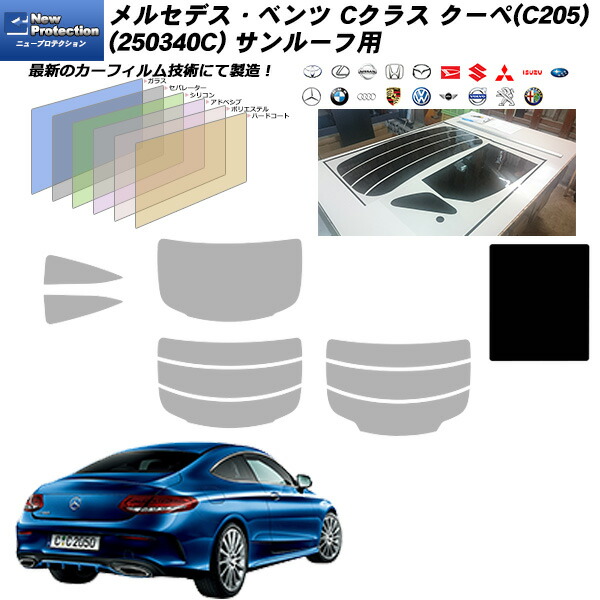 メルセデス･ベンツ Cクラス クーペ(C205) (250340C) ニュープロテクション サンルーフ用 カット済みカーフィルム UVカット スモーク