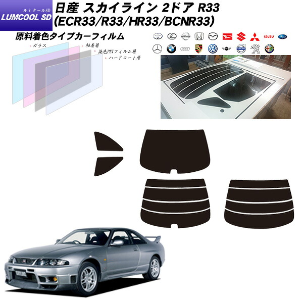 日産 スカイライン 2ドア R33 (ECR33/R33/HR33/BCNR33) ルミクールSD 熱整形済み一枚貼りあり リアセット カット済みカーフィルム UVカット スモーク