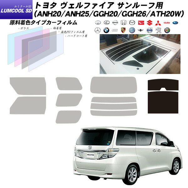 トヨタ ヴェルファイア (ANH20/ANH25/GGH20/GGH26/ATH20W) ルミクールSD サンルーフ用 カット済みカーフィルム UVカット スモーク