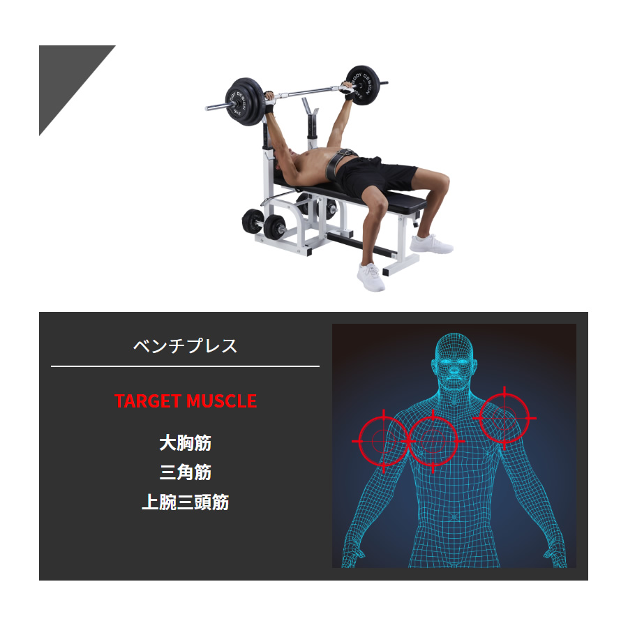 レッドチャレンジャーパック ラバーバーベルセット100kg │ ベンチ