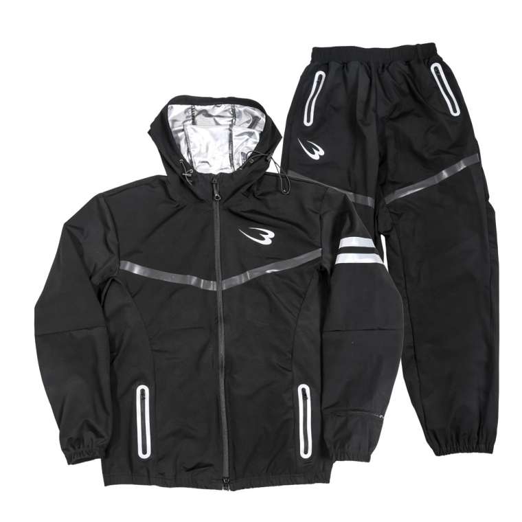 【SS継続期間押さえる★尖んがり10倍】 サウナスーツアクティブ14 セットアップ背広 2XL 黒いこと BODYMAKER 上半身製造業者 サウナ背広 パーカー ダブルスライダーファスナー ロングズボン下 セットアップ