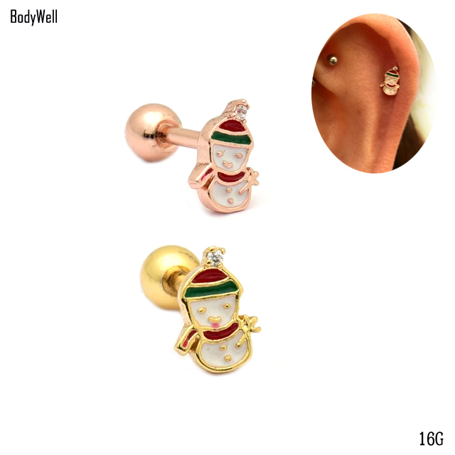 楽天市場 16g 可愛い冬ピアス Snowman 軟骨ピアス ロブピアス ストレートピアス Bodywell Bodywell ボディピアス