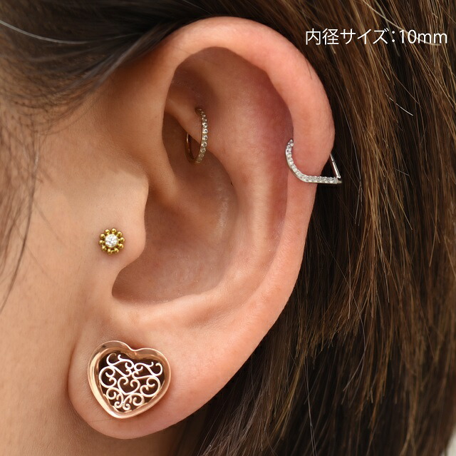 金属アレルギー対応 チタンピアス ワンタッチで簡単リング へリックス 