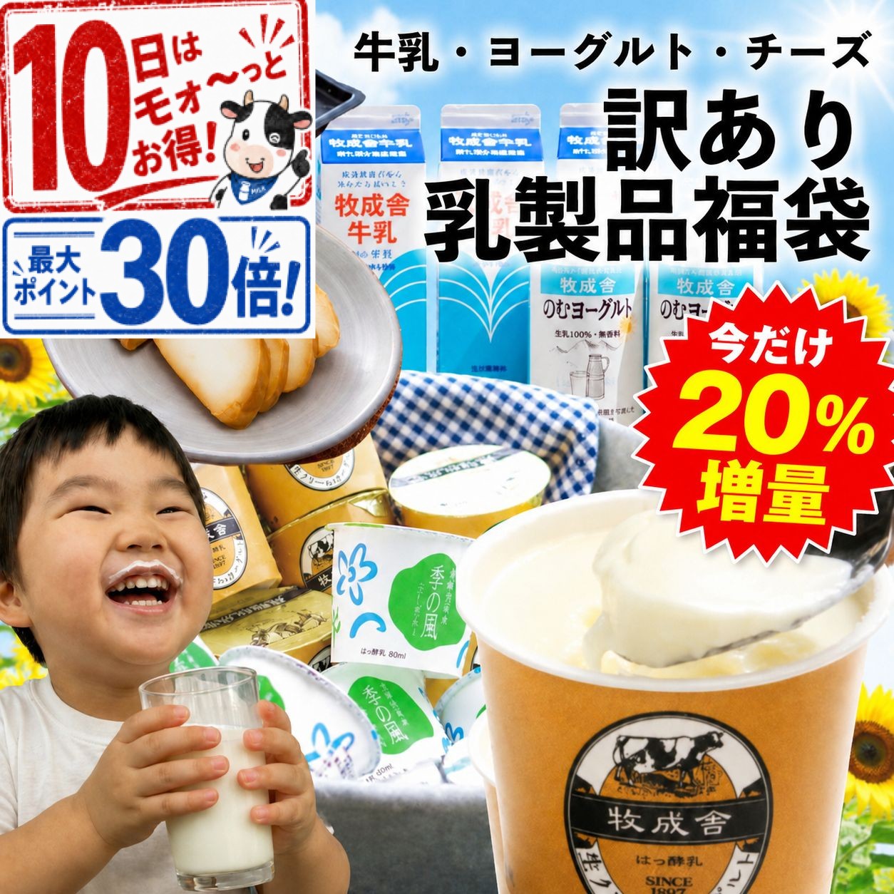 300円OFFクーポン&ポイント10倍! 訳あり 乳製品福袋 2026 食品ロス 福袋 食品 国産チーズ 在庫処分 訳アリ 牛乳 ヨーグルト 乳製品 詰め合わせ チーズ 牧成舎 スイーツ 送料無料 ワケアリ DEAL ギフト 敬老の日