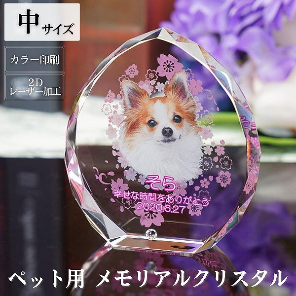 ペット 位牌 『写真入りペット位牌 クリスタル しずく型』＜中サイズ 誕生月ラインストーン付き＞（KP-28B） 【遺影 仏具 供養 お位牌 名入れ 写真 メッセージ スタンド付 虹の橋 犬 猫 写真 カラー フォト ガラス ペットメモリアル 手元供養】