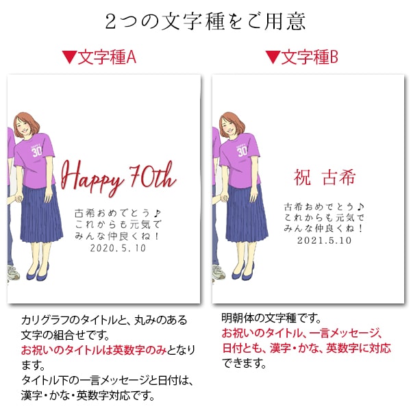 14周年記念イベントが 古希 お祝い プレゼント 新スタイルの似顔絵 紫色の古希tシャツを着せてお揃いで描く 家族絵 5名様 横向き 家族 父 母 両親 子供 孫 3世代 イラスト 卒園 卒業記念にも Fucoa Cl