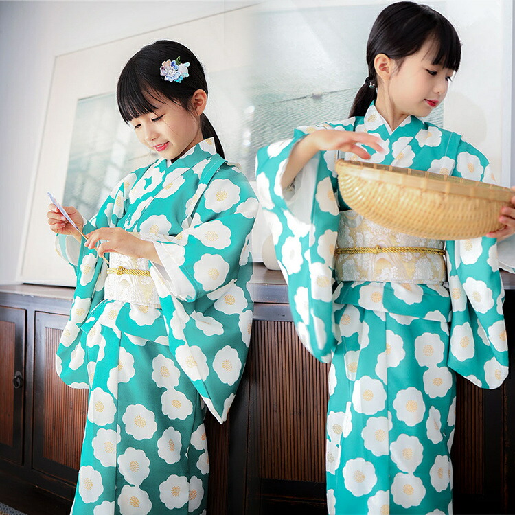 浴衣 子供浴衣 ガールズ 花柄 ゆかた 単品 水色 可愛い浴衣 作り帯 蝶結び 女の子 浴衣 簡単着付け ドレス キッズ 花火大会 夏祭り ハロウィン 夏ファッション ダンス発表会 着物 夏服 和装 カジュアル 記念撮影 90 100 110 120 130 140 150 160