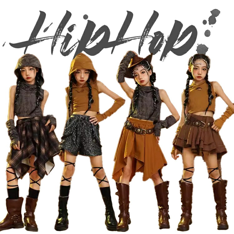 ダンス キッズ 女の子 パンク風 ブラウン アームカバー ダンス衣装 フード付き ガールズ 無袖 短パンツ ダンスウェア 発表会 応援団 イベント ジュニア カッコイイ 普段着 jazz K-POP オシャレ DANCE 110~170