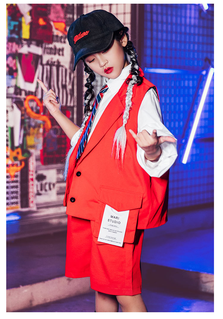 NEW限定品】 キッズダンス衣装 セットアップ スーツセット k-pop 子供服 ヒップホップ ベスト ジャケット ハーフパンツ ショーツパンツ 長袖  女の子 男の子 赤 ストリート b系 hiphop ジュニア 舞台 韓国 原宿系 演出服 発表会 110-180cm  somaticaeducar.com.br