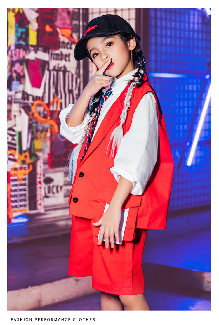 超特価SALE開催 キッズダンス衣装 セットアップ スーツセット k-pop 子供服 ヒップホップ ベスト ジャケット ハーフパンツ ショーツパンツ  長袖 女の子 男の子 赤 ストリート b系 hiphop ジュニア 舞台 韓国 原宿系 演出服 発表会 110-180cm  somaticaeducar.com.br