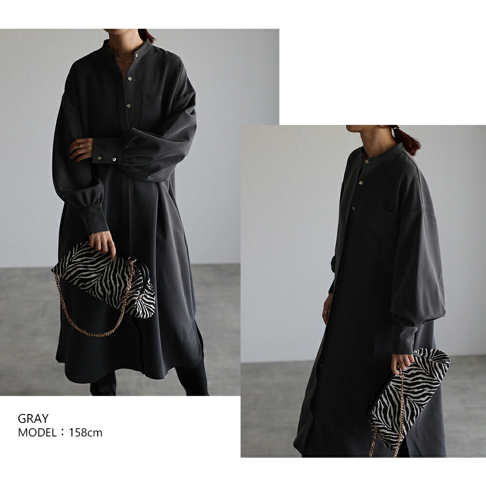 シャツワンピース レディース ボリューム袖 長袖 春 秋 冬 バンド
