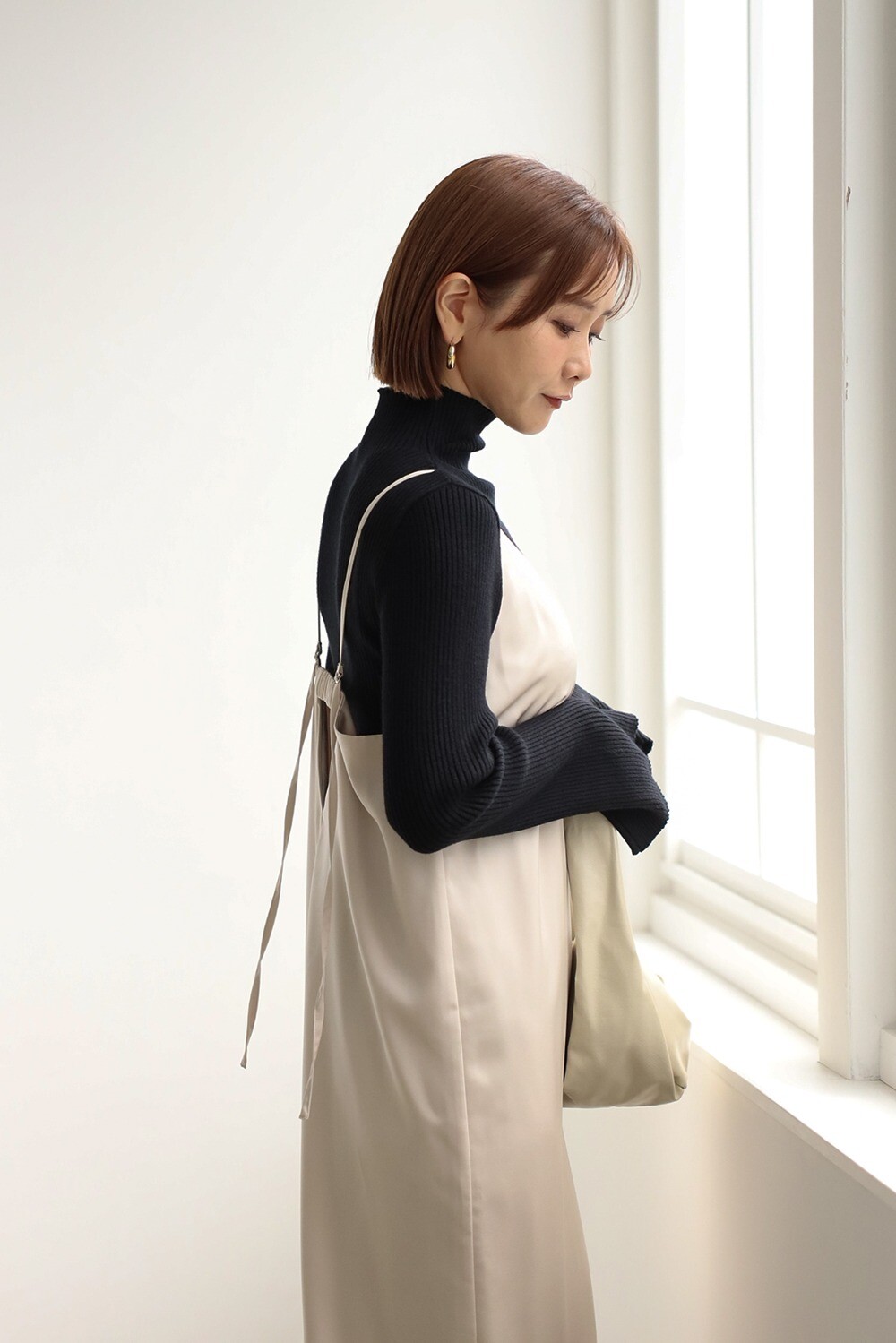 田中里奈さんコラボ スリットスリーブプチハイネックニットトップス 88