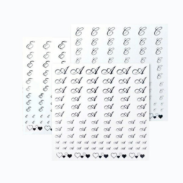 楽天市場 在庫限り Bonzs ネイルシール イニシャル アルファベット ハート Bonnail アルファベット シール筆記体ブラック A0042 ボンネイル