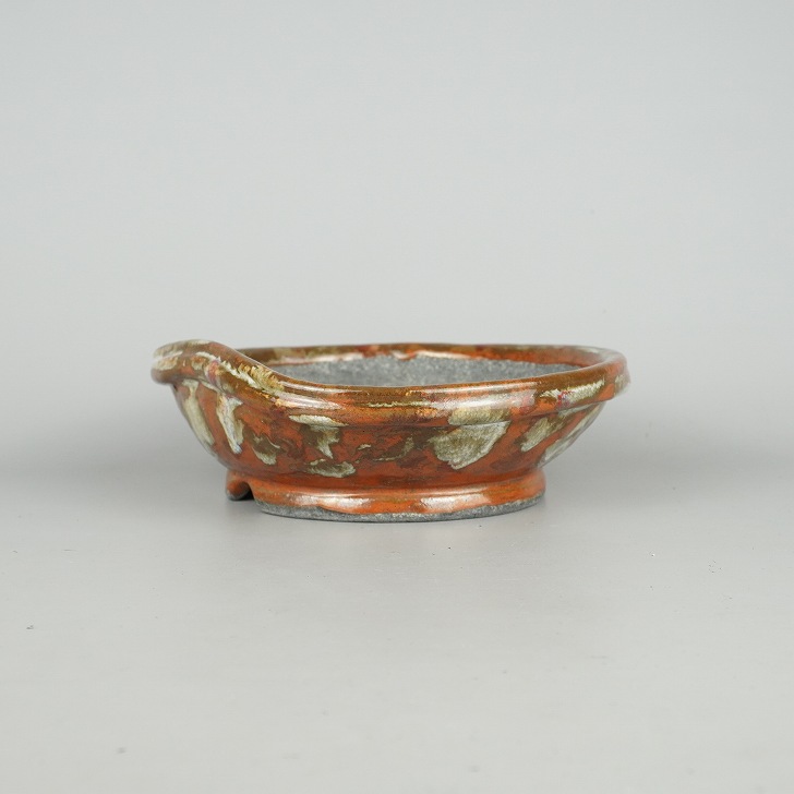 盆栽鉢 文山 越前文山 中型 長辺 約21cm 変形 丸鉢 釉薬 現品 新品 送料無料