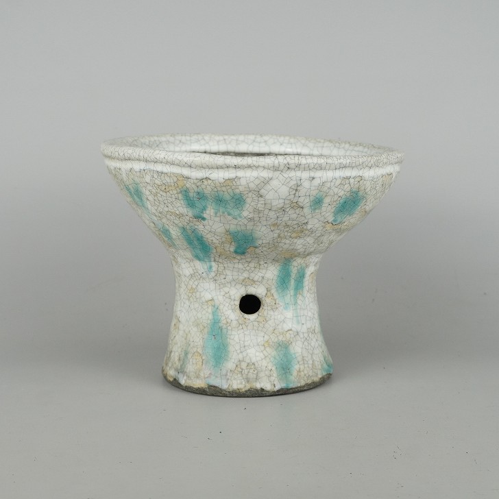 盆栽鉢 文山 越前文山 小型 長辺 約 13.8cm 鯖江園芸 落款なし 丸鉢 高杯 釉薬 観賞用 現品 新品 送料無料