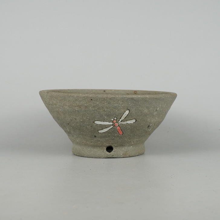 盆栽鉢 文山 越前文山 小型 長辺 約 18.5cm 鯖江園芸 丸鉢 色絵 蜻蛉 とんぼ トンボ 観賞用 現品 送料無料