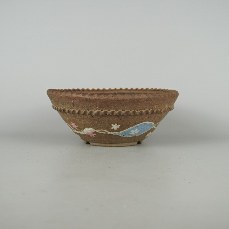 盆栽鉢 文山 越前文山 中型 長辺 約 20.5cm 鯖江園芸 丸鉢 色絵 花 はな ハナ 観賞用 現品 新品 送料無料