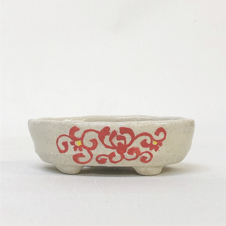 盆栽鉢 文山 越前文山 小鉢 長辺 約 9.8cm 楕円鉢 赤絵 竹 花 観賞用 現品 新品 送料無料 7,420円