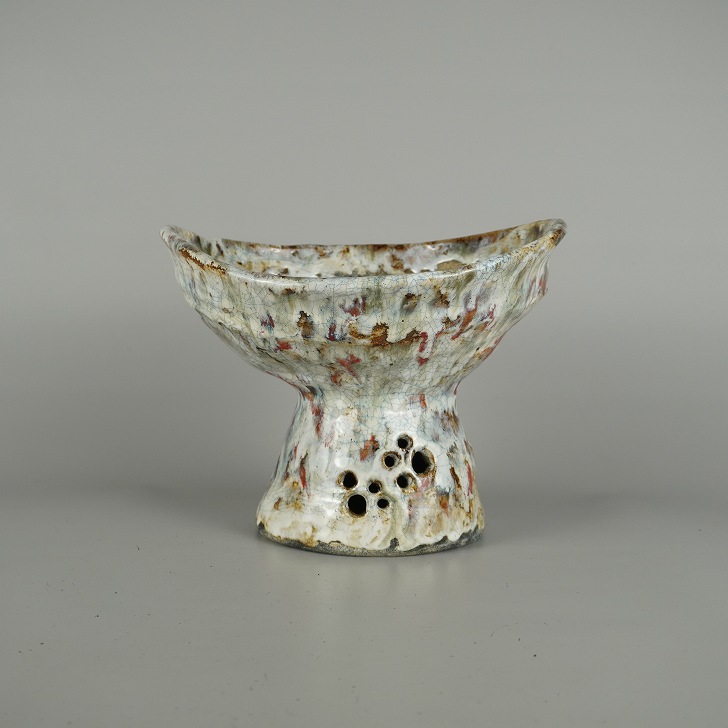 盆栽鉢 文山 越前文山 中型 長辺 約 21.2cm 楕円鉢 高杯 釉薬 現品 新品 送料無料