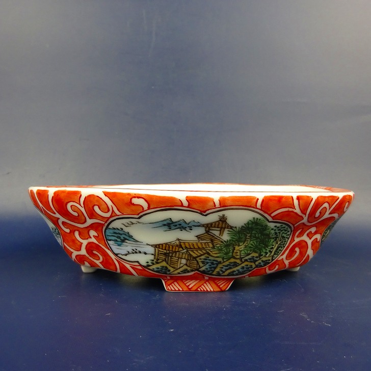 盆栽鉢 は二わ 目あたらしい鉢 小型 長辺 約15.3糎 草木瓜鉢 彩画 見晴らし画 現品 新品 貨物輸送無料 花・ガーデン・DIY-植木鉢・プランター