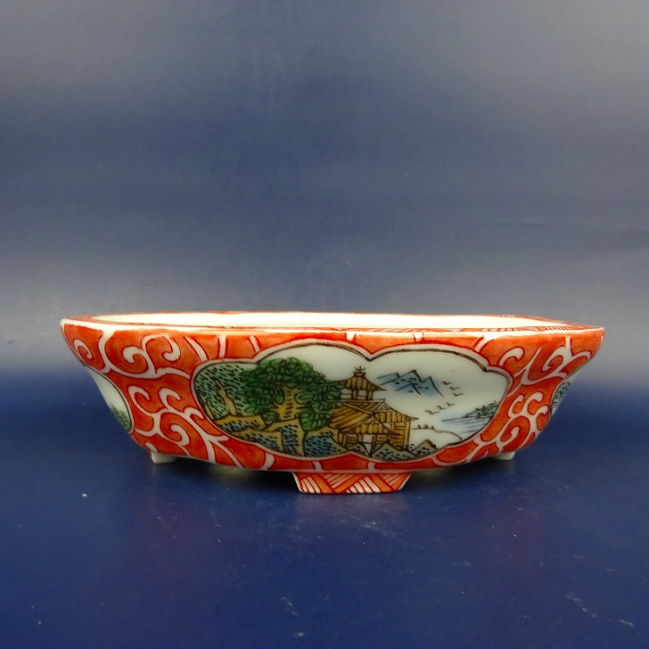盆栽鉢 は二わ 目あたらしい鉢 小型 長辺 約15.3糎 草木瓜鉢 彩画 見晴らし画 風景図 褒めたたえる用 現品 新品 植木鉢-植木鉢・プランター-ガーデニング・農業