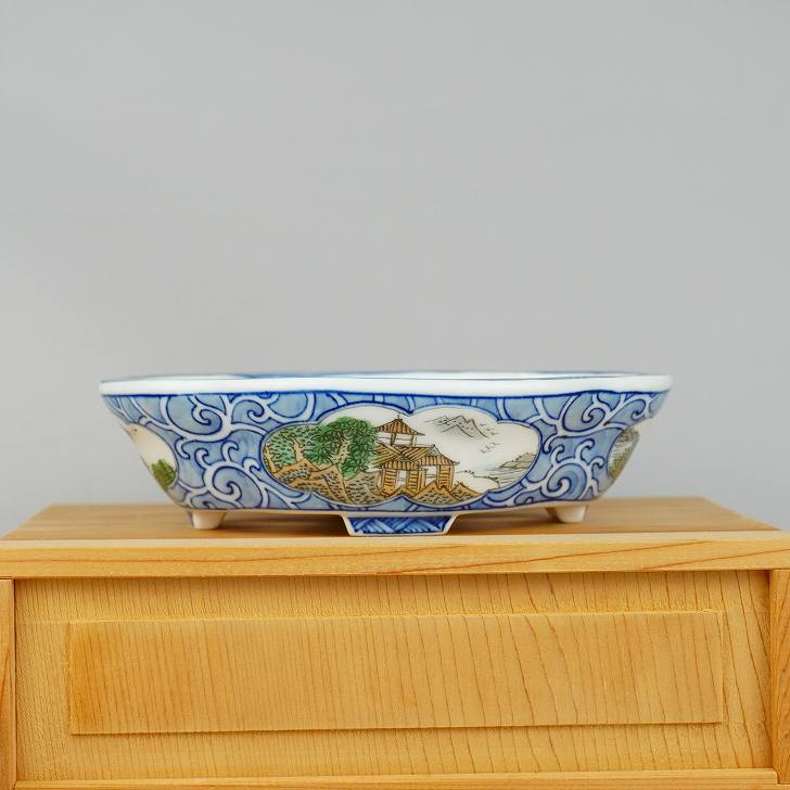 盆栽鉢 大谷 龍泉 (箱付き添い人) 窓抜 彩画 風景画 草木瓜鉢 褒めたたえる用  現品 新品 貨物輸送無料 鉢 鉢 余暇活動 一般受け商いもの 癒し 差し上げ物 贈りもの 御祭り