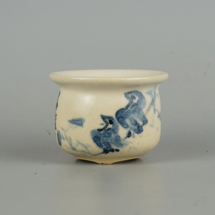 盆栽鉢 是好 矩 小鉢 長辺 6.3cm 丸鉢 染付 鳥 詩 とり 観賞用 現品 新品 送料無料