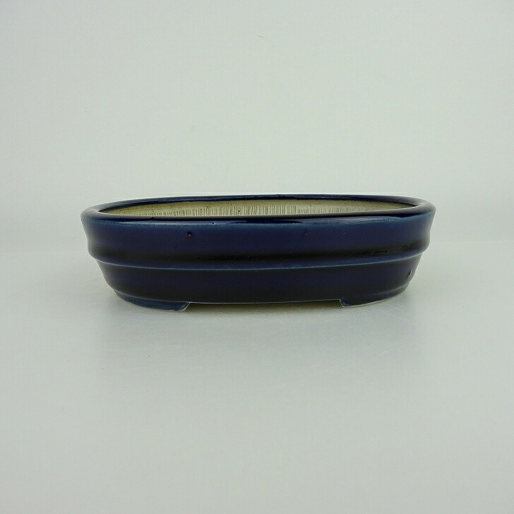 盆栽鉢 青香 小型 長辺 約14.8cm 楕円鉢 中帯 釉薬 現品 送料無料