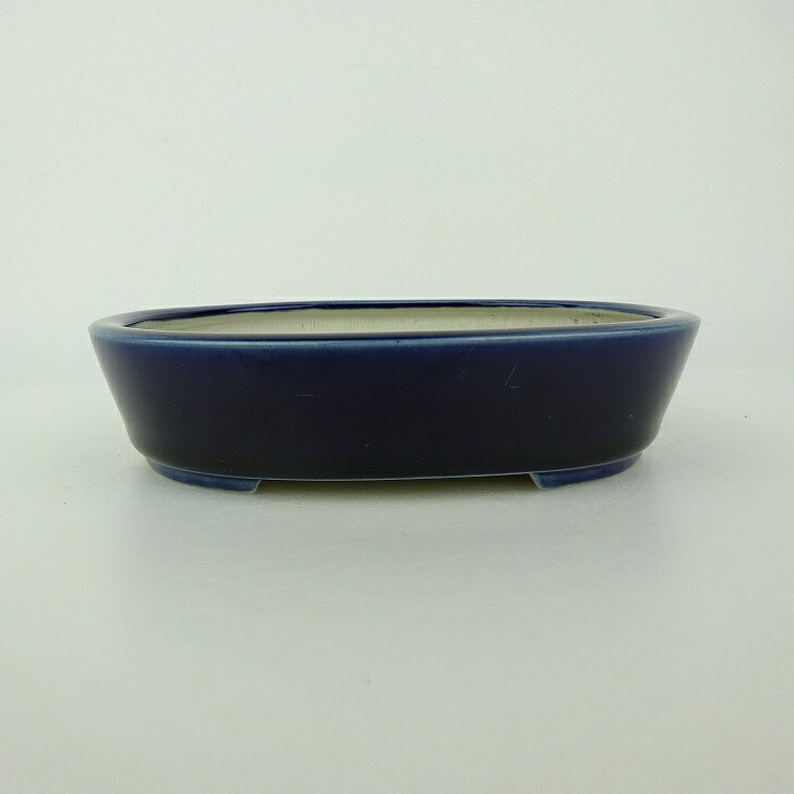 盆栽鉢 青香 小型 長辺 約14.5cm 楕円鉢 釉薬 現品 送料無料