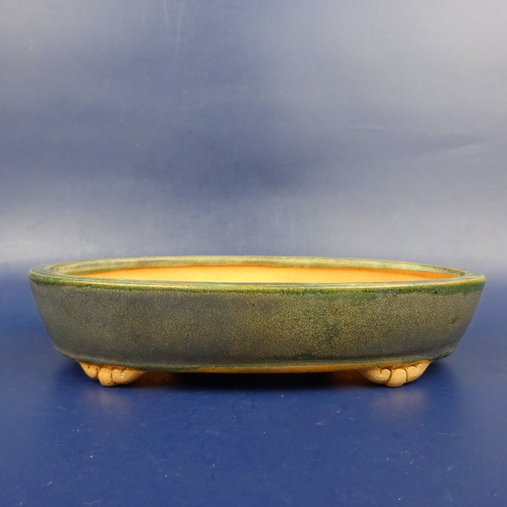 【中古】盆栽鉢 美山 小型 長辺 約14.5糎 楕円面鉢 雲足 現品 中古鉢 貨物輸送無料
