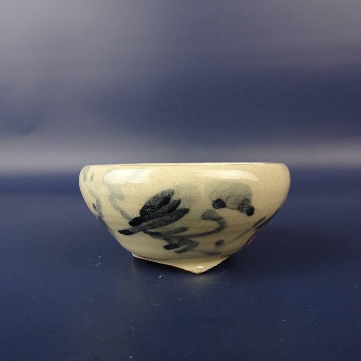盆栽鉢 是好 矩 小鉢 長辺 約 6.3cm 丸鉢 色絵 雀 スズメ 柿 文字 詩 鑑賞 観賞用 現品 新品 送料無料 4,774円