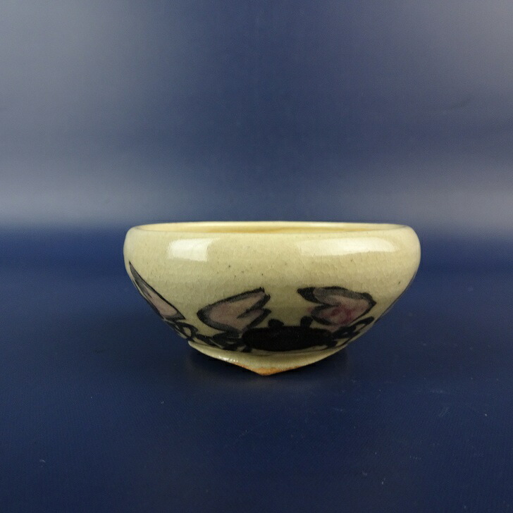 盆栽鉢 是好 矩 小鉢 長辺 約 7cm 丸鉢 色絵 蟹 カニ 鑑賞 観賞用 現品 新品 送料無料
