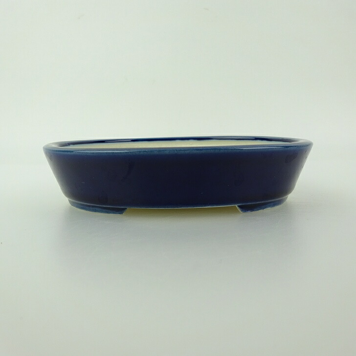 盆栽鉢 青香 小型 長辺 約11.9cm 楕円鉢 釉薬 現品 送料無料