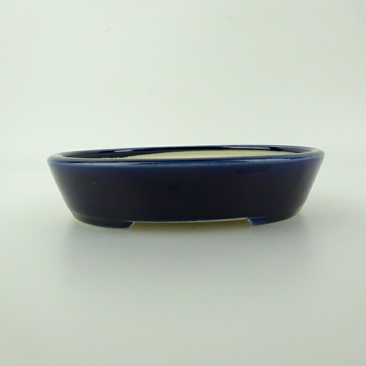 盆栽鉢 青香 小型 長辺 約11.8cm 楕円鉢 釉薬 現品 送料無料