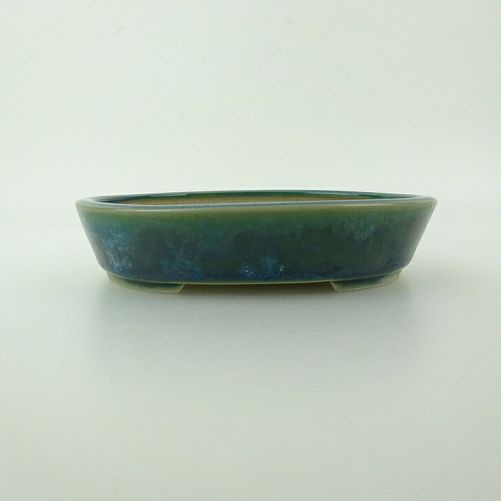 盆栽鉢 青香 小型 長辺 約11.8cm 楕円鉢 釉薬 現品 送料無料｜盆栽はニわ 店