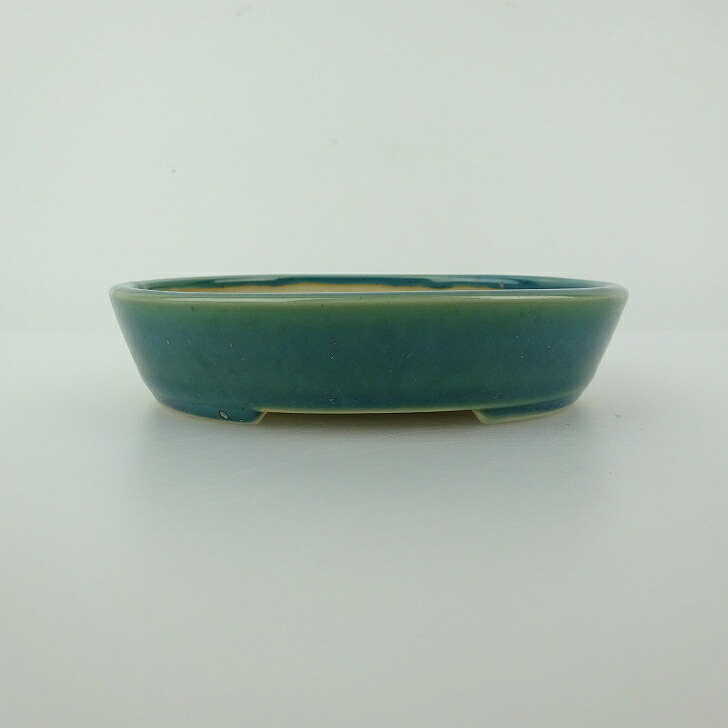盆栽鉢 青香 小型 長辺 約11.9cm 楕円鉢 釉薬 現品 送料無料