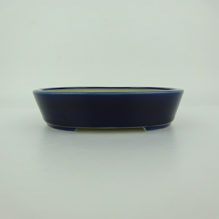 盆栽鉢 青香 小型 長辺 約14.5糎 楕円面鉢 釉薬 新品 量目物 貨物輸送無料