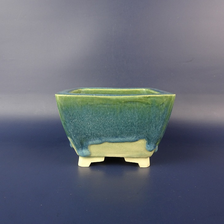 盆栽鉢 桂雲 福田桂雲 小型 長辺 約 11.3cm 正方鉢 釉薬 現品 新品 送料無料