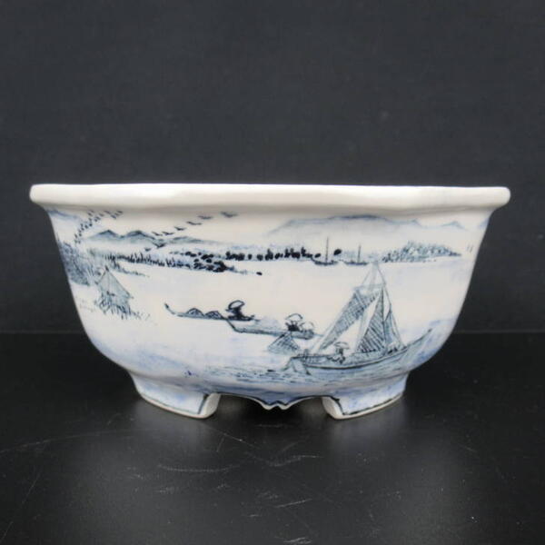 盆栽鉢 梢風 八角 染付 山水人物図 新品 現品 送料無料 鉢 植木鉢 趣味 人気商品 癒し プレゼント 贈りもの お祝い 25,560円