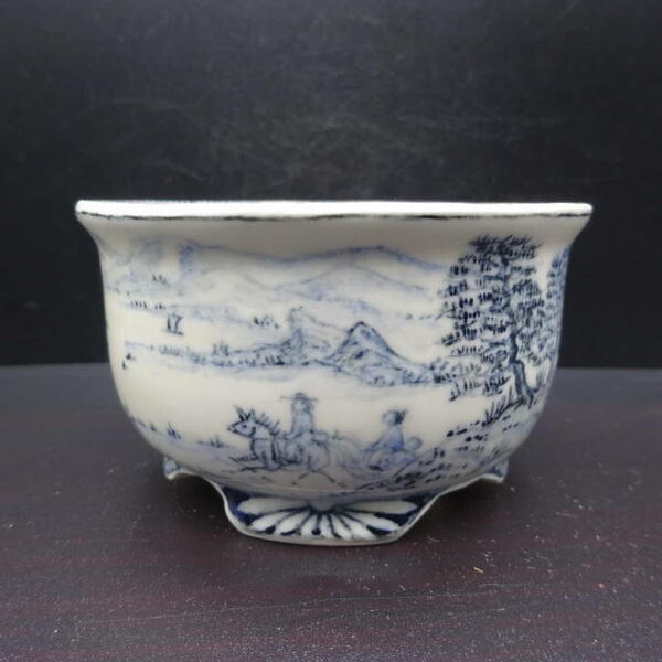 盆栽鉢 梢風 丸鉢 染付 現品 新品 送料無料 鉢 植木鉢 趣味 人気商品 癒し プレゼント 贈りもの お祝い|盆栽はニわ 店
